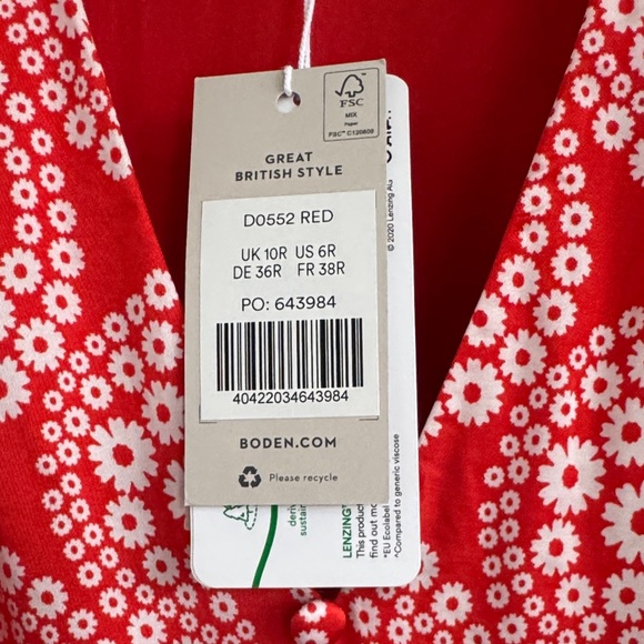 NWT Boden Red and White Floral Dress size 6 - Picture 3 of 7
